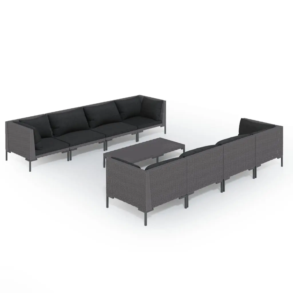 9 Piece Garden Lounge Set with Cushions Poly Rattan Dark Grey 3099802 - Furniture