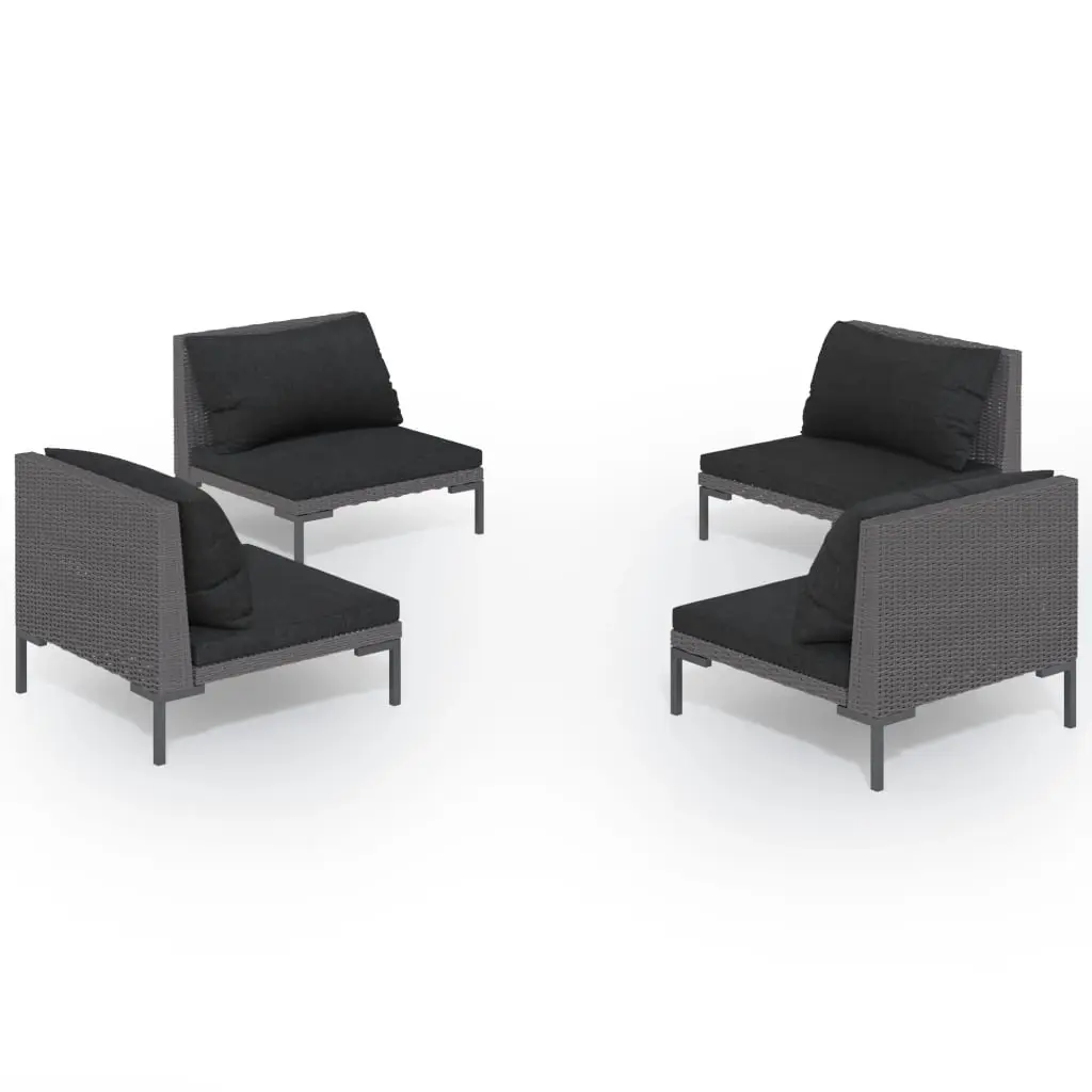 4 Piece Garden Lounge Set with Cushions Poly Rattan Dark Grey 3099803 - Furniture