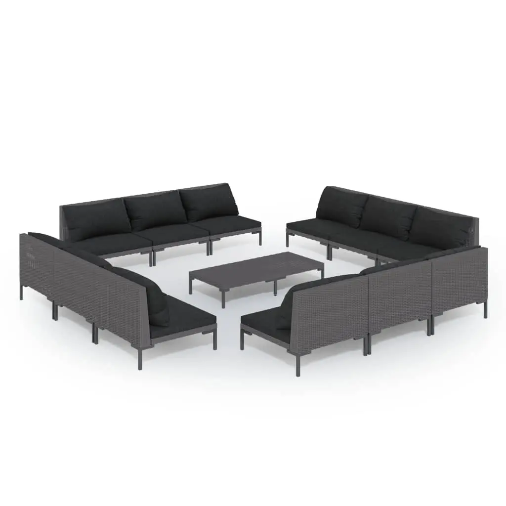 13 Piece Garden Lounge Set with Cushions Poly Rattan Dark Grey 3099807 - Furniture