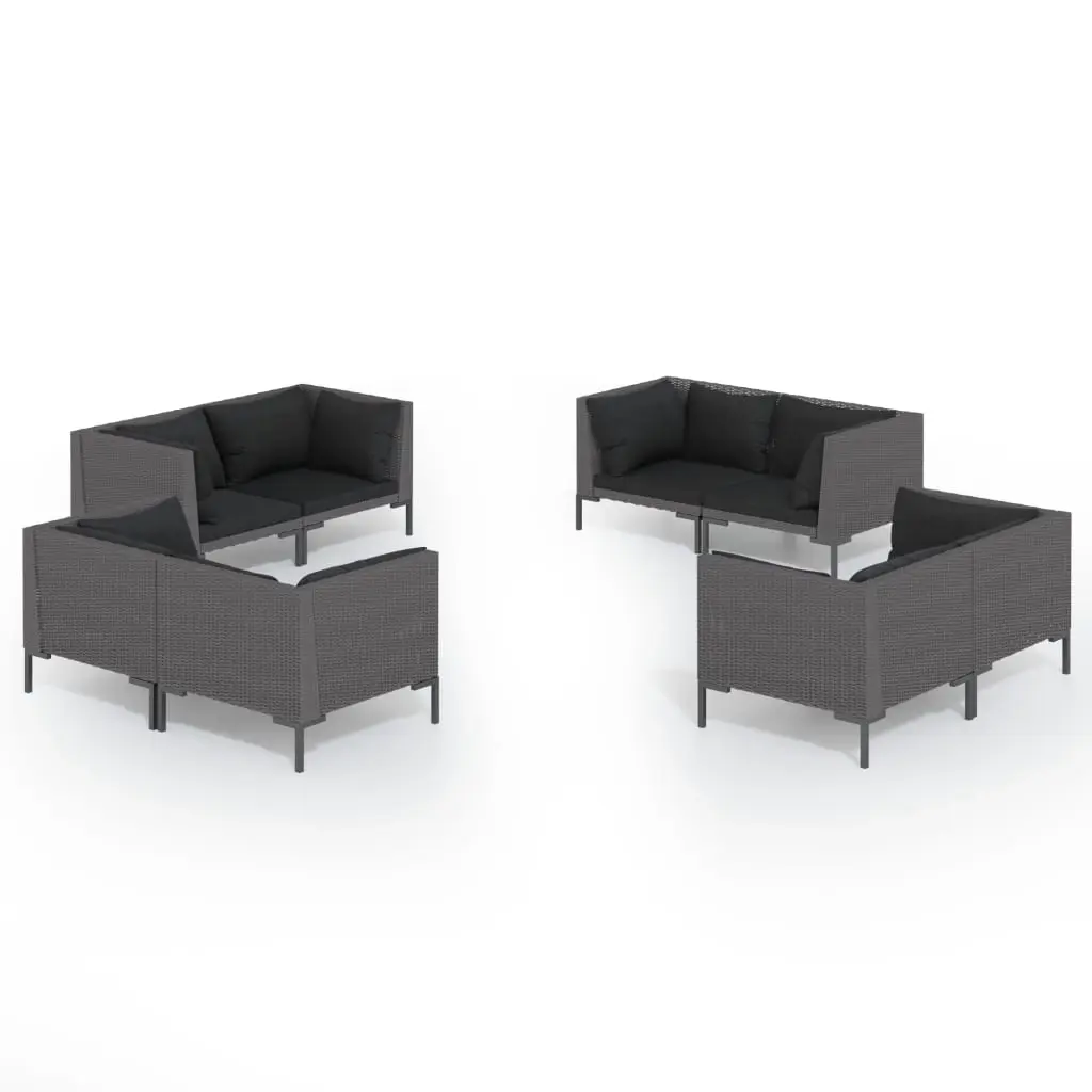 8 Piece Garden Lounge Set with Cushions Poly Rattan Dark Grey 3099808 - Furniture