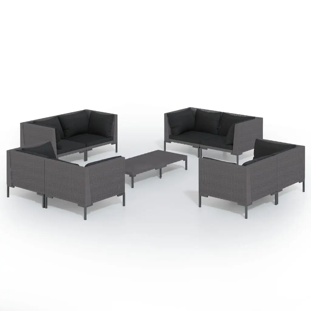 9 Piece Garden Lounge Set with Cushions Poly Rattan Dark Grey 3099809 - Furniture