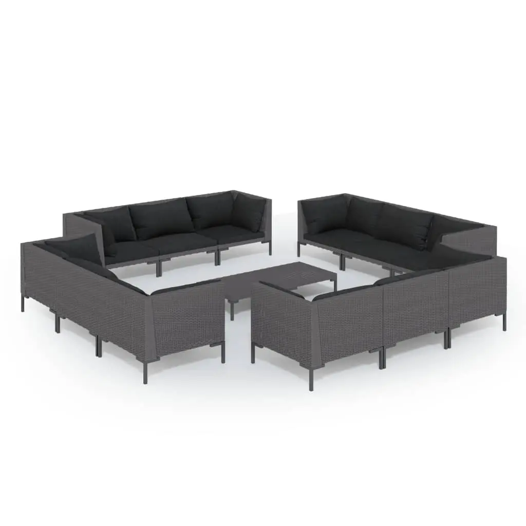 13 Piece Garden Lounge Set with Cushions Poly Rattan Dark Grey 3099810 - Furniture