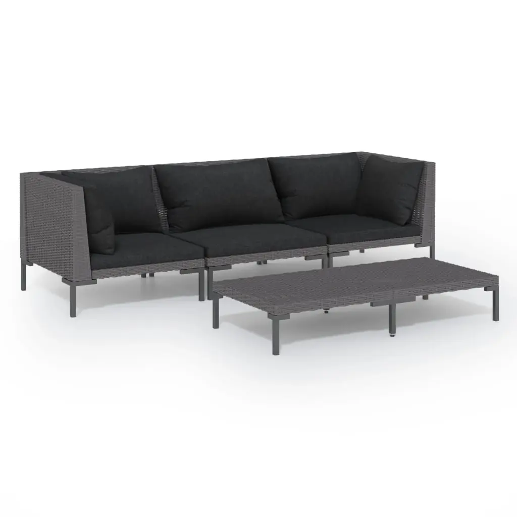 4 Piece Garden Lounge Set with Cushions Poly Rattan Dark Grey 3099813 - Furniture
