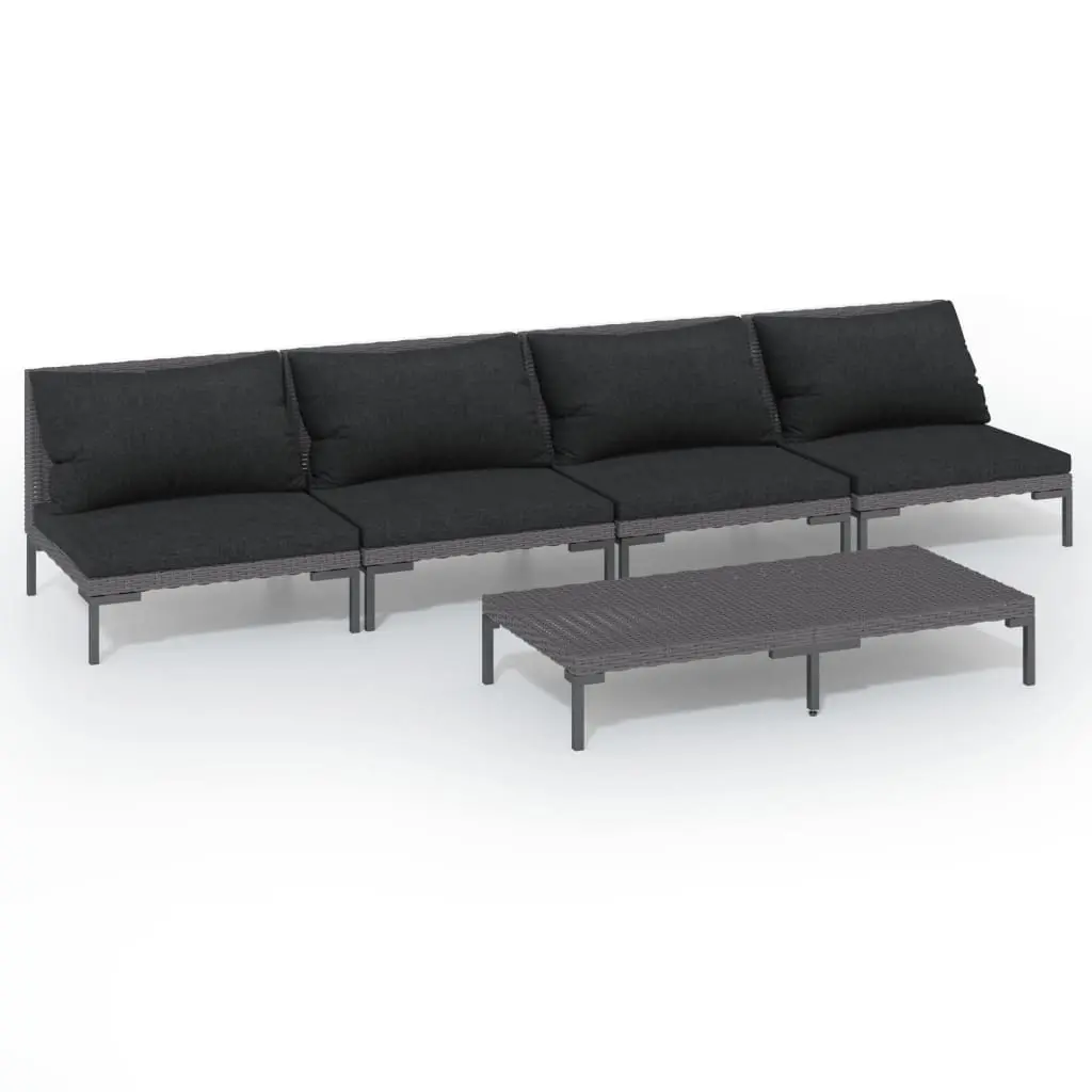 5 Piece Garden Lounge Set with Cushions Poly Rattan Dark Grey 3099815 - Furniture