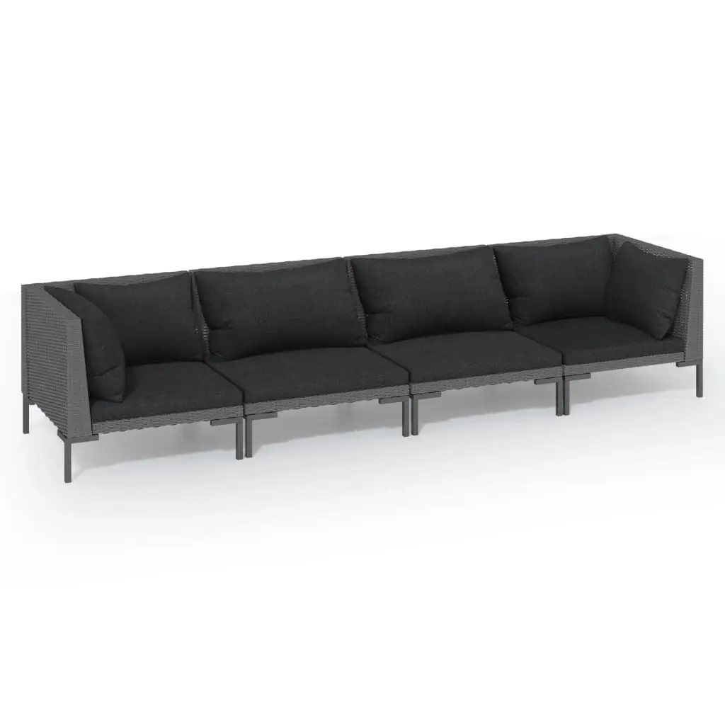 4 Piece Garden Lounge Set with Cushions Poly Rattan Dark Grey 3099816 - Furniture