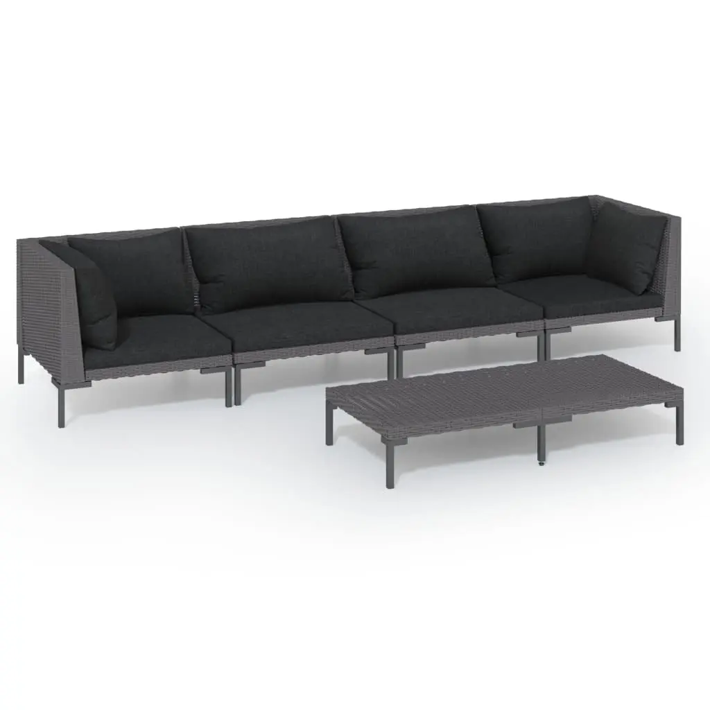 5 Piece Garden Lounge Set with Cushions Poly Rattan Dark Grey 3099817 - Furniture