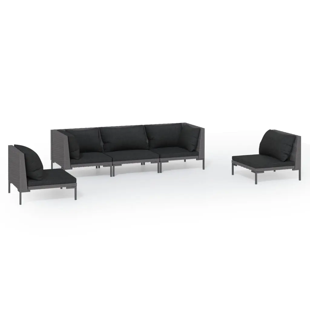 5 Piece Garden Lounge Set with Cushions Poly Rattan Dark Grey 3099820 - Furniture