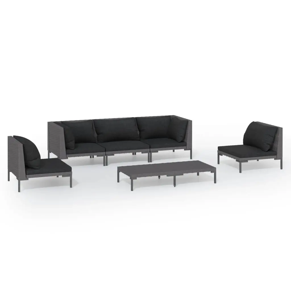 6 Piece Garden Lounge Set with Cushions Poly Rattan Dark Grey 3099821 - Furniture
