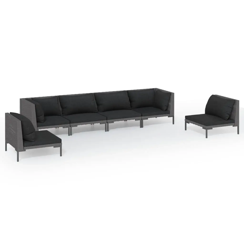 6 Piece Garden Lounge Set with Cushions Poly Rattan Dark Grey 3099822 - Furniture