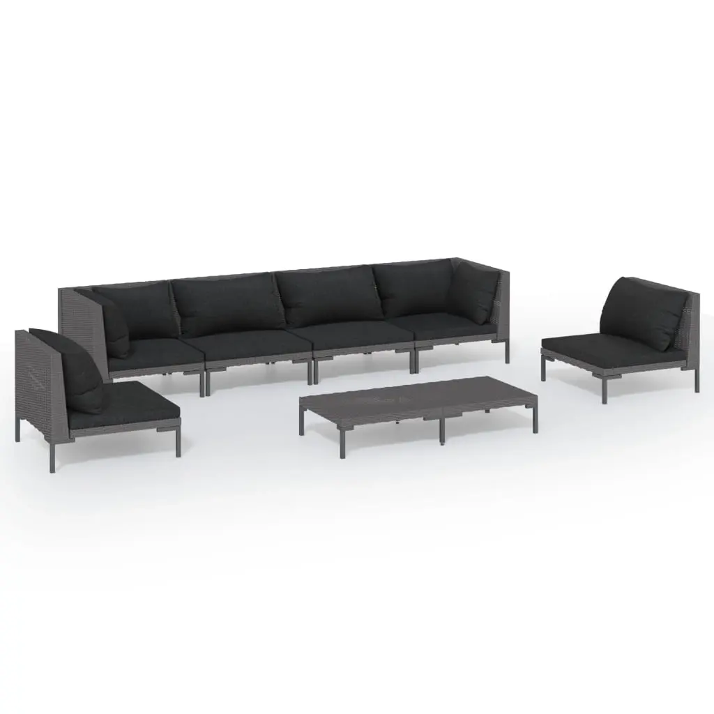7 Piece Garden Lounge Set with Cushions Poly Rattan Dark Grey 3099823 - Furniture