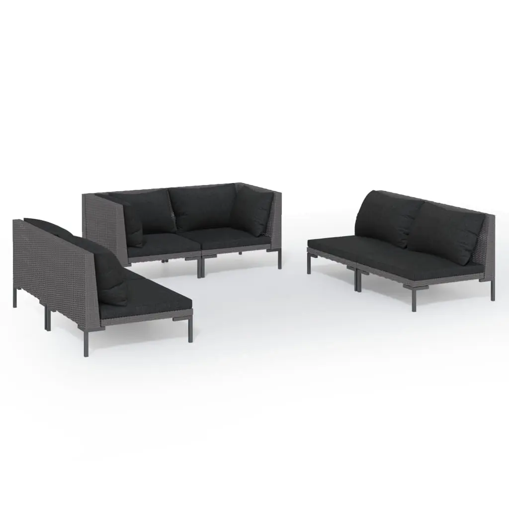 6 Piece Garden Lounge Set with Cushions Poly Rattan Dark Grey 3099824 - Furniture