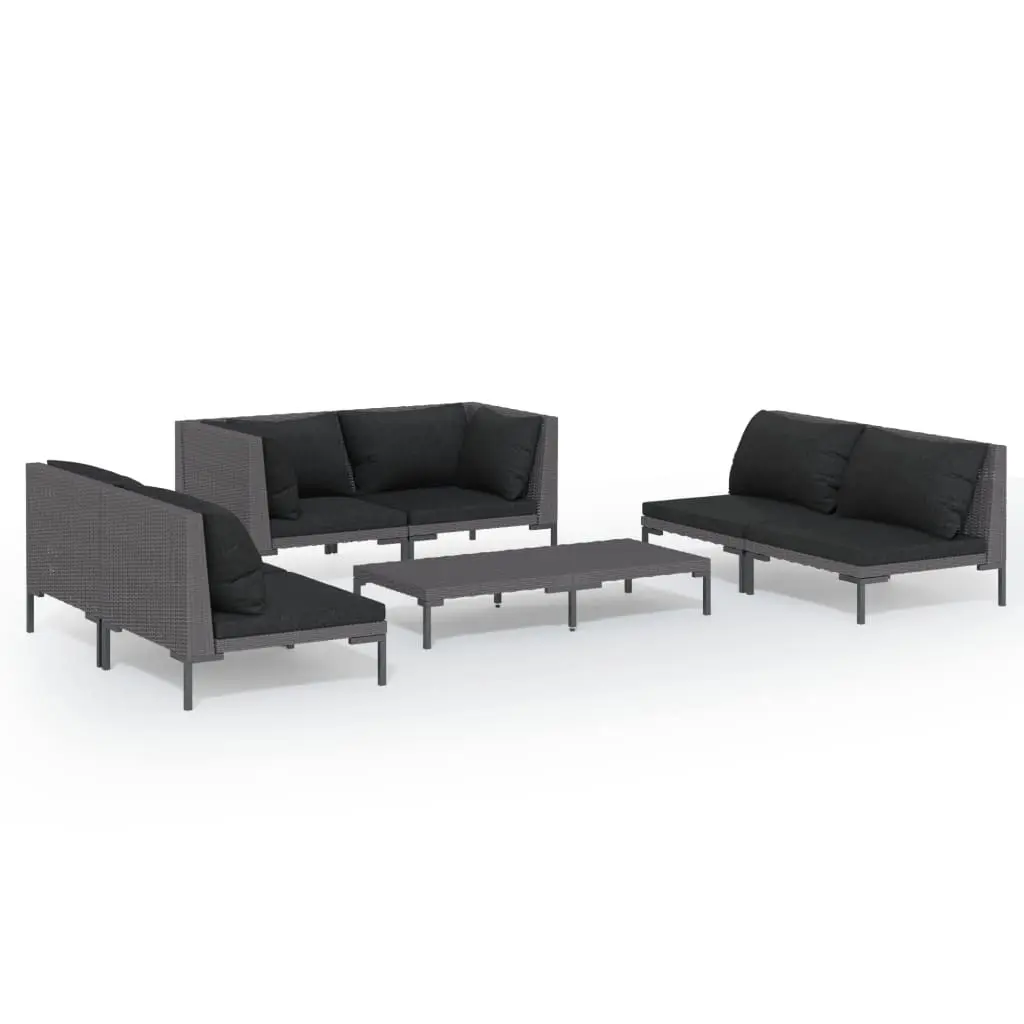 7 Piece Garden Lounge Set with Cushions Poly Rattan Dark Grey 3099825 - Furniture