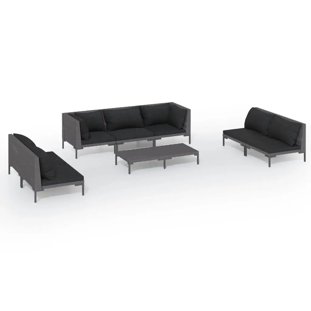 8 Piece Garden Lounge Set with Cushions Poly Rattan Dark Grey 3099827 - Furniture