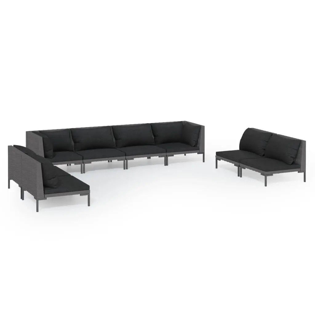 8 Piece Garden Lounge Set with Cushions Poly Rattan Dark Grey 3099828 - Furniture