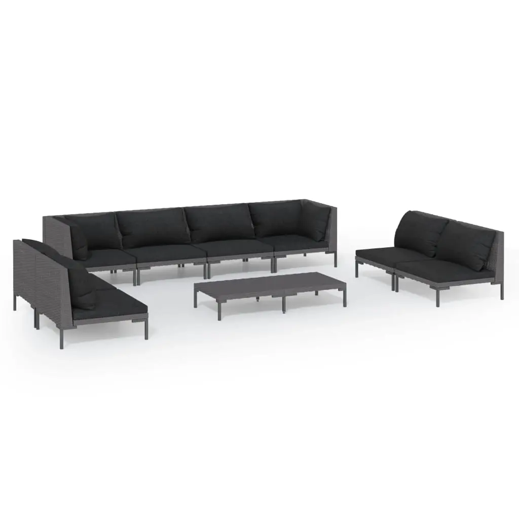 9 Piece Garden Lounge Set with Cushions Poly Rattan Dark Grey 3099829 - Furniture