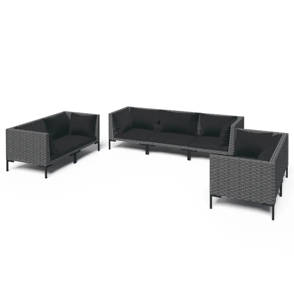 7 Piece Garden Lounge Set with Cushions Poly Rattan Dark Grey 3099832 - Furniture