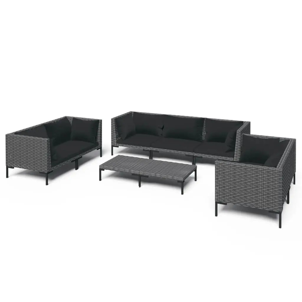 8 Piece Garden Lounge Set with Cushions Poly Rattan Dark Grey 3099833 - Furniture