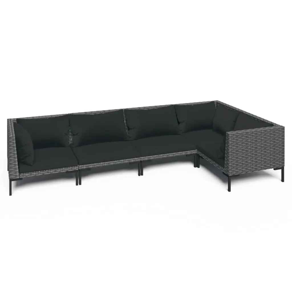 5 Piece Garden Lounge Set with Cushions Poly Rattan Dark Grey 3099838 - Furniture