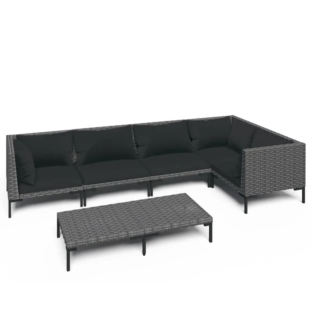 6 Piece Garden Lounge Set with Cushions Poly Rattan Dark Grey 3099839 - Up to 65% off Outdoor Furniture