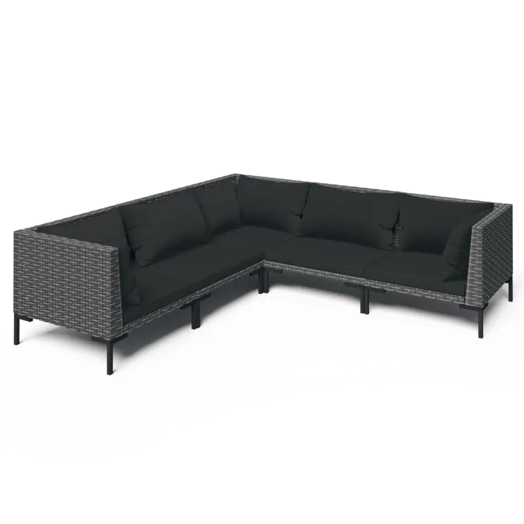 5 Piece Garden Lounge Set with Cushions Poly Rattan Dark Grey 3099840 - Furniture