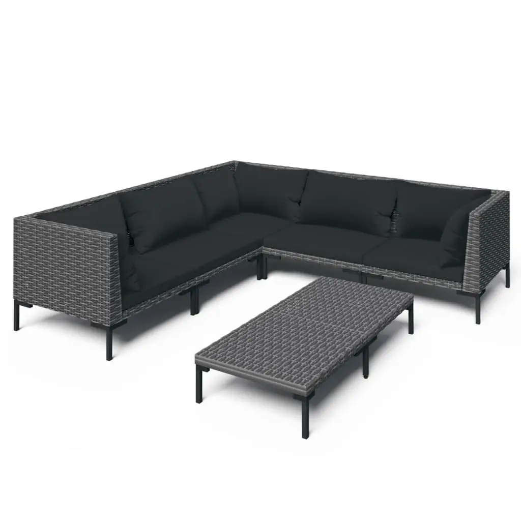 6 Piece Garden Lounge Set with Cushions Poly Rattan Dark Grey 3099841 - Furniture
