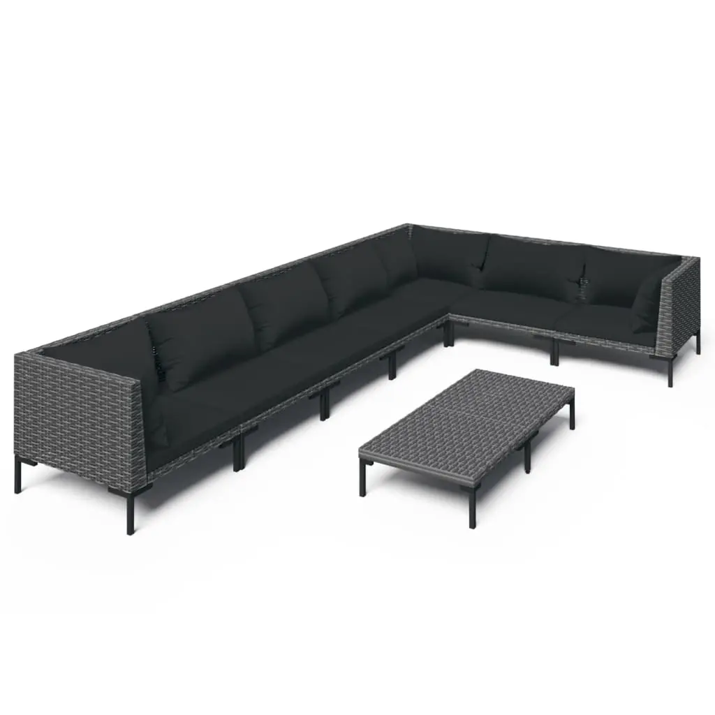 8 Piece Garden Lounge Set with Cushions Poly Rattan Dark Grey 3099845 - Furniture
