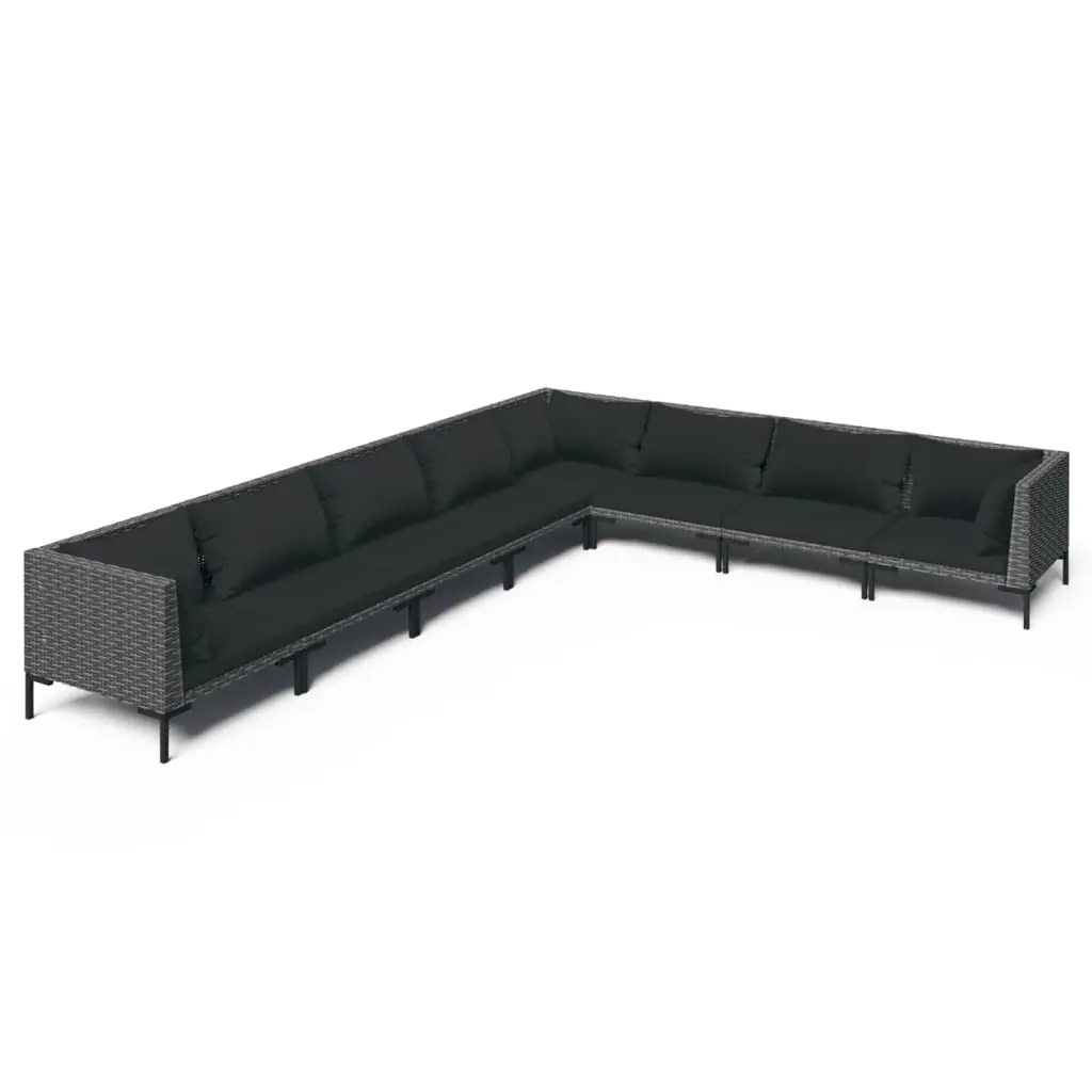 8 Piece Garden Lounge Set with Cushions Poly Rattan Dark Grey 3099848 - Furniture