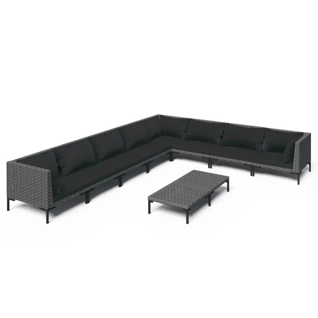 9 Piece Garden Lounge Set with Cushions Poly Rattan Dark Grey 3099849 - Furniture