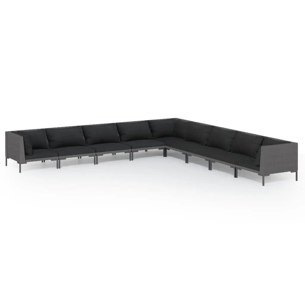 9 Piece Garden Lounge Set with Cushions Poly Rattan Dark Grey 3099850 - Furniture