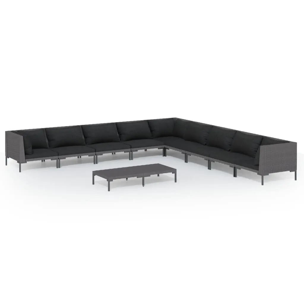 10 Piece Garden Lounge Set with Cushions Poly Rattan Dark Grey 3099851 - Furniture