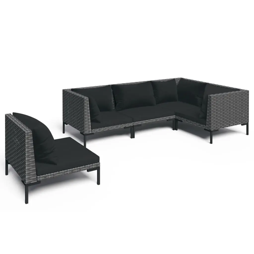 5 Piece Garden Lounge Set with Cushions Poly Rattan Dark Grey 3099852 - Furniture
