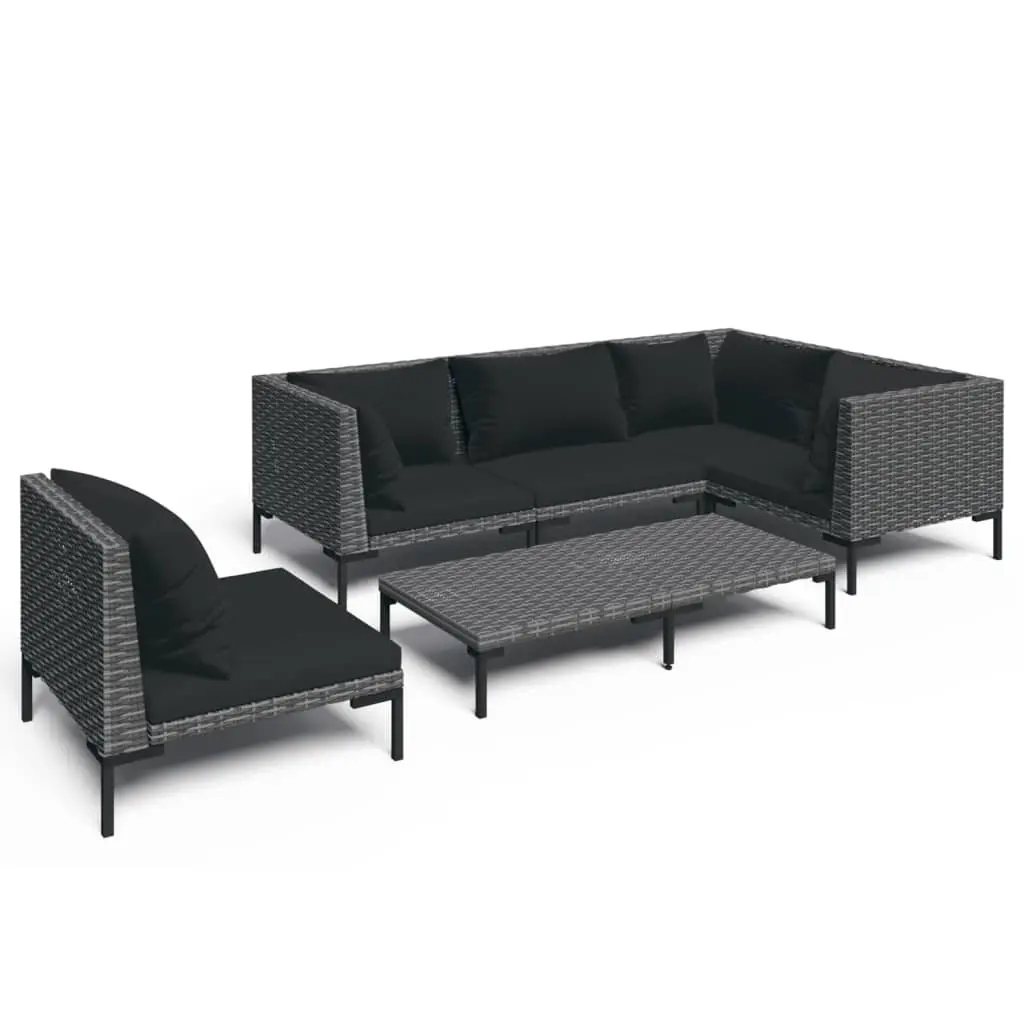 6 Piece Garden Lounge Set with Cushions Poly Rattan Dark Grey 3099853 - Furniture