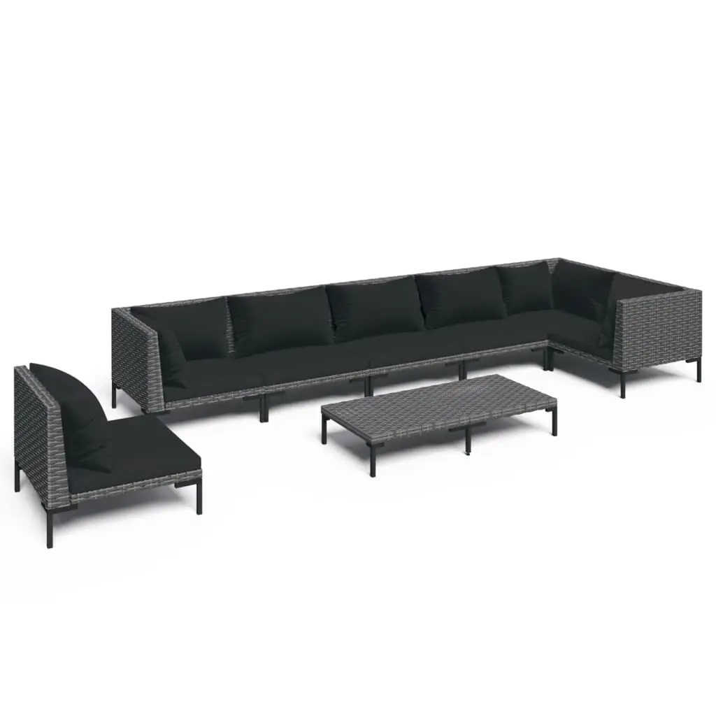 8 Piece Garden Lounge Set with Cushions Poly Rattan Dark Grey 3099855 - Furniture