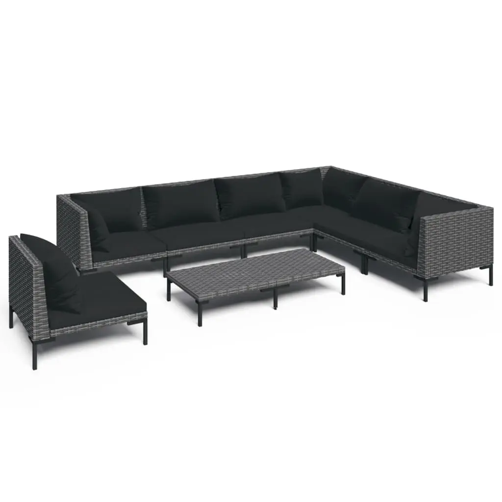 8 Piece Garden Lounge Set with Cushions Poly Rattan Dark Grey 3099857 - Furniture