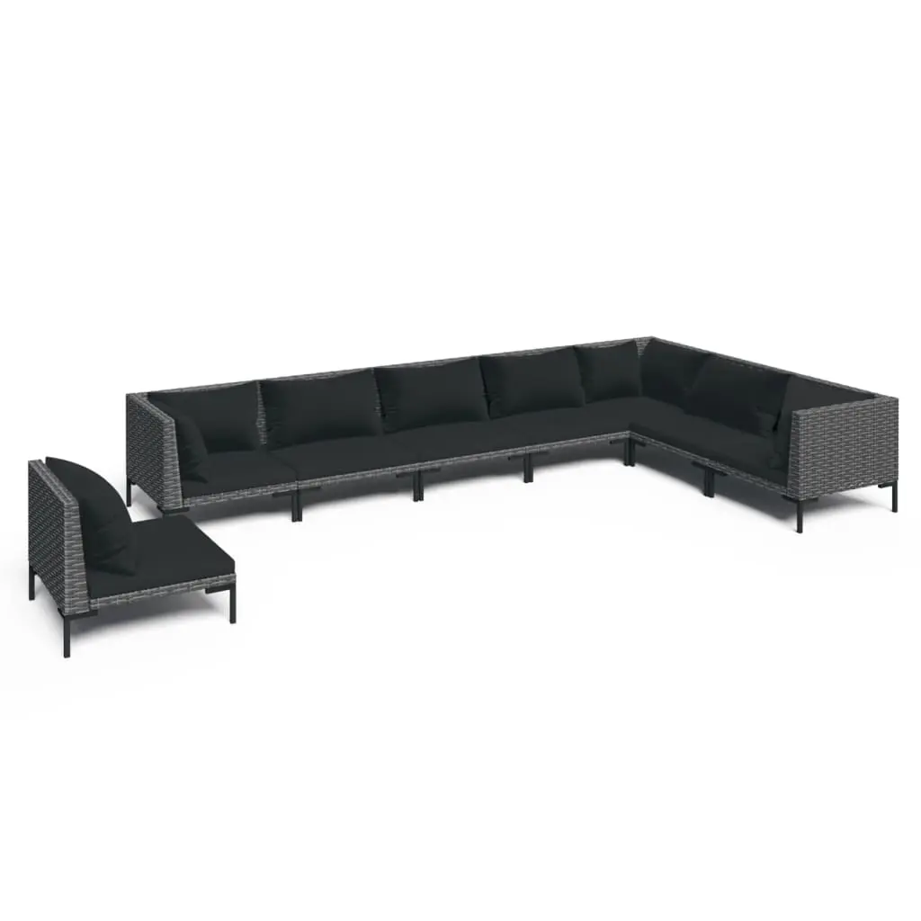 8 Piece Garden Lounge Set with Cushions Poly Rattan Dark Grey 3099858 - Furniture