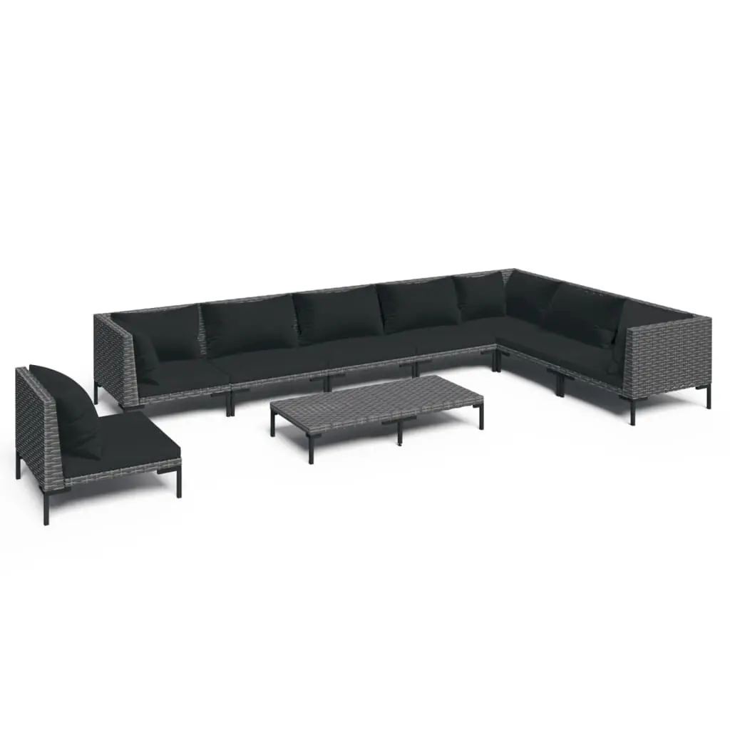 9 Piece Garden Lounge Set with Cushions Poly Rattan Dark Grey 3099859 - Furniture