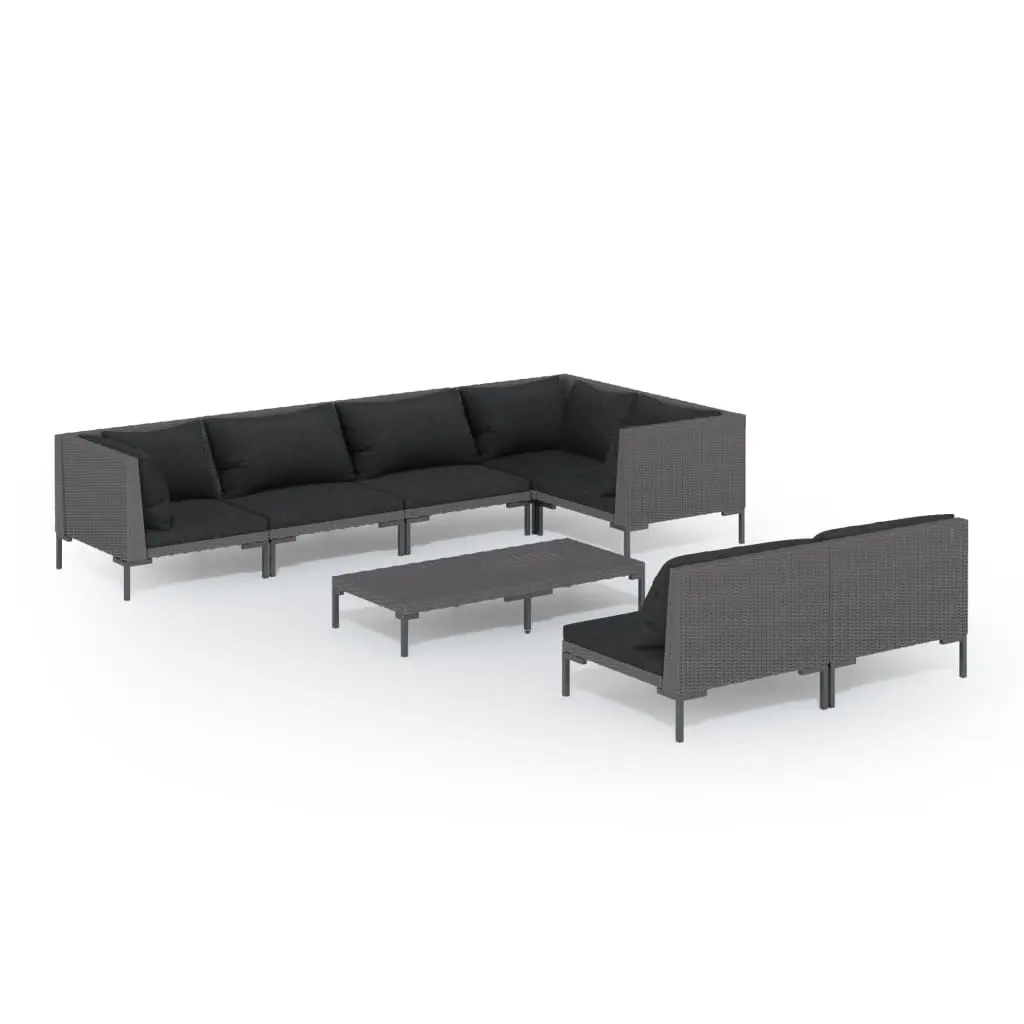 8 Piece Garden Lounge Set with Cushions Poly Rattan Dark Grey 3099861 - Furniture