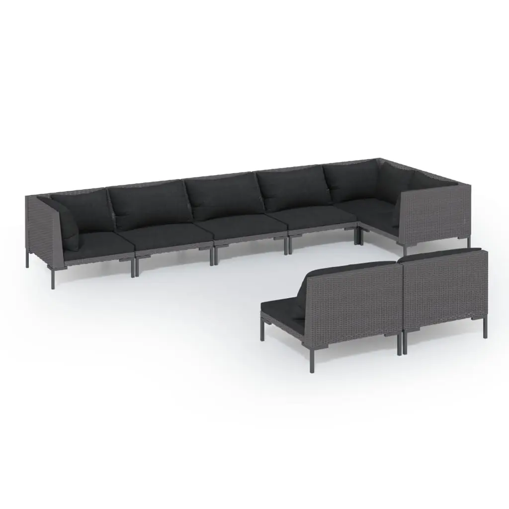 8 Piece Garden Lounge Set with Cushions Poly Rattan Dark Grey 3099862 - Furniture