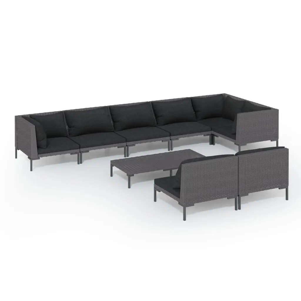 9 Piece Garden Lounge Set with Cushions Poly Rattan Dark Grey 3099863 - Furniture