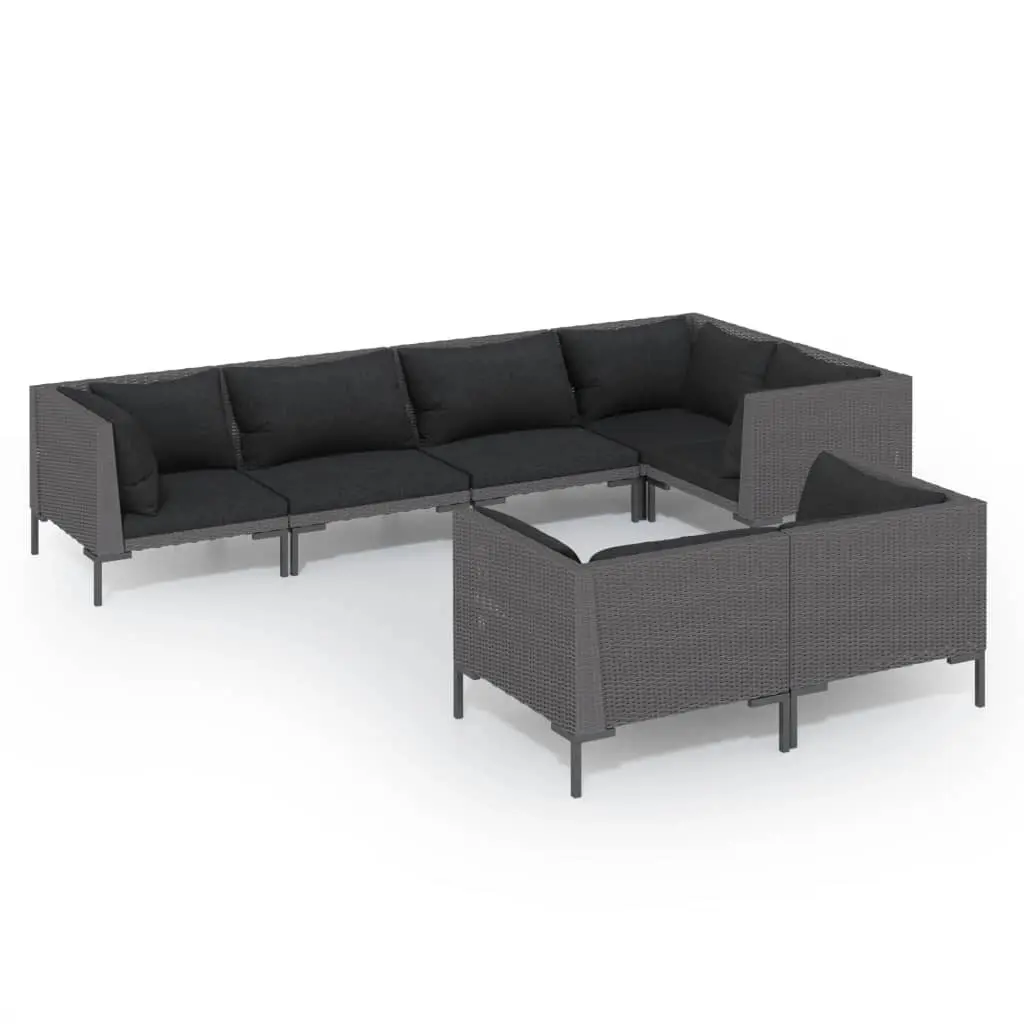 7 Piece Garden Lounge Set with Cushions Poly Rattan Dark Grey 3099864 - Furniture
