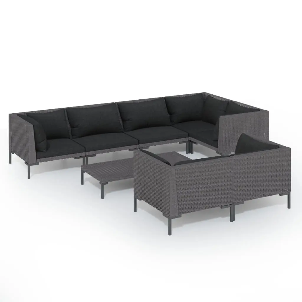 8 Piece Garden Lounge Set with Cushions Poly Rattan Dark Grey 3099865 - Furniture