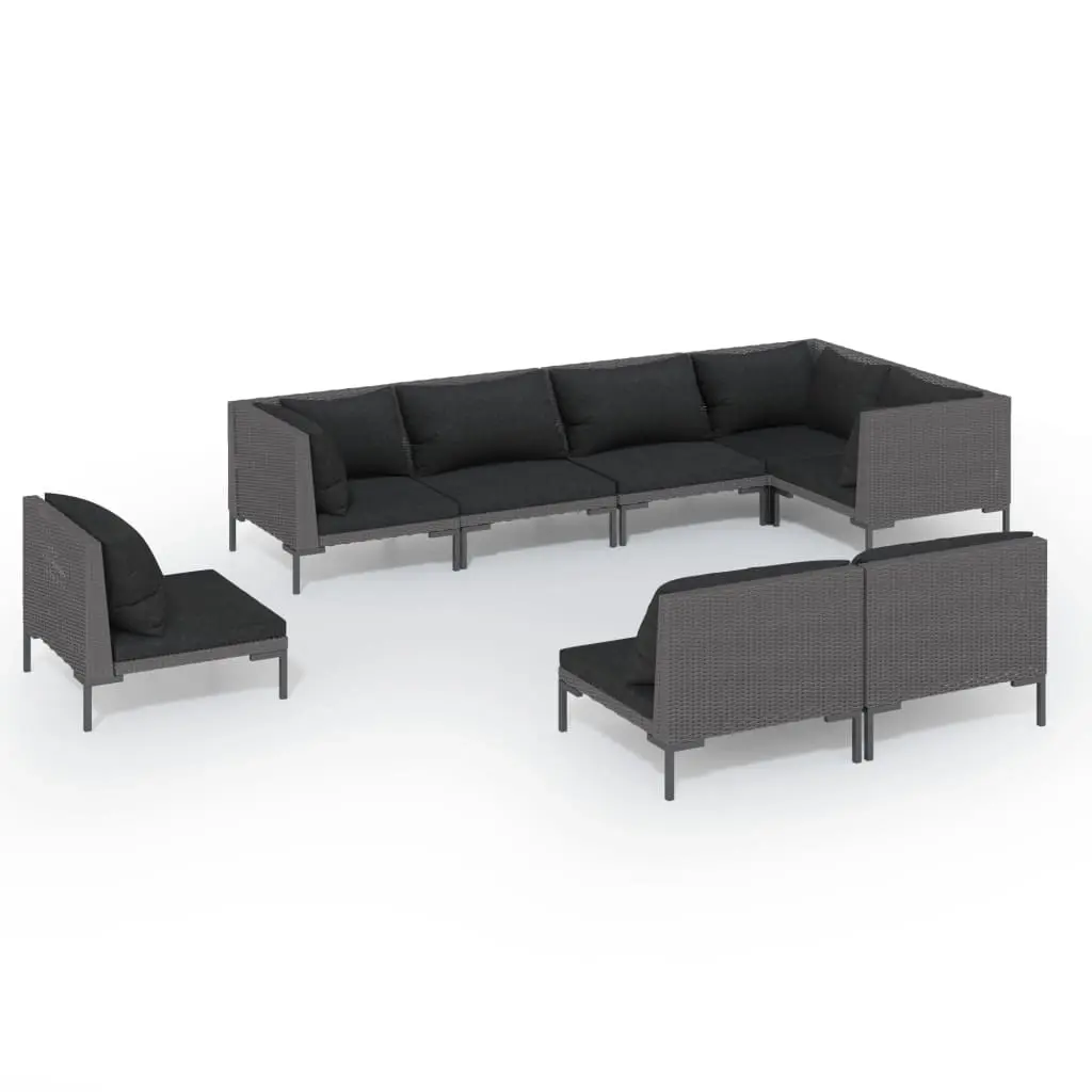 8 Piece Garden Lounge Set with Cushions Poly Rattan Dark Grey 3099868 - Furniture