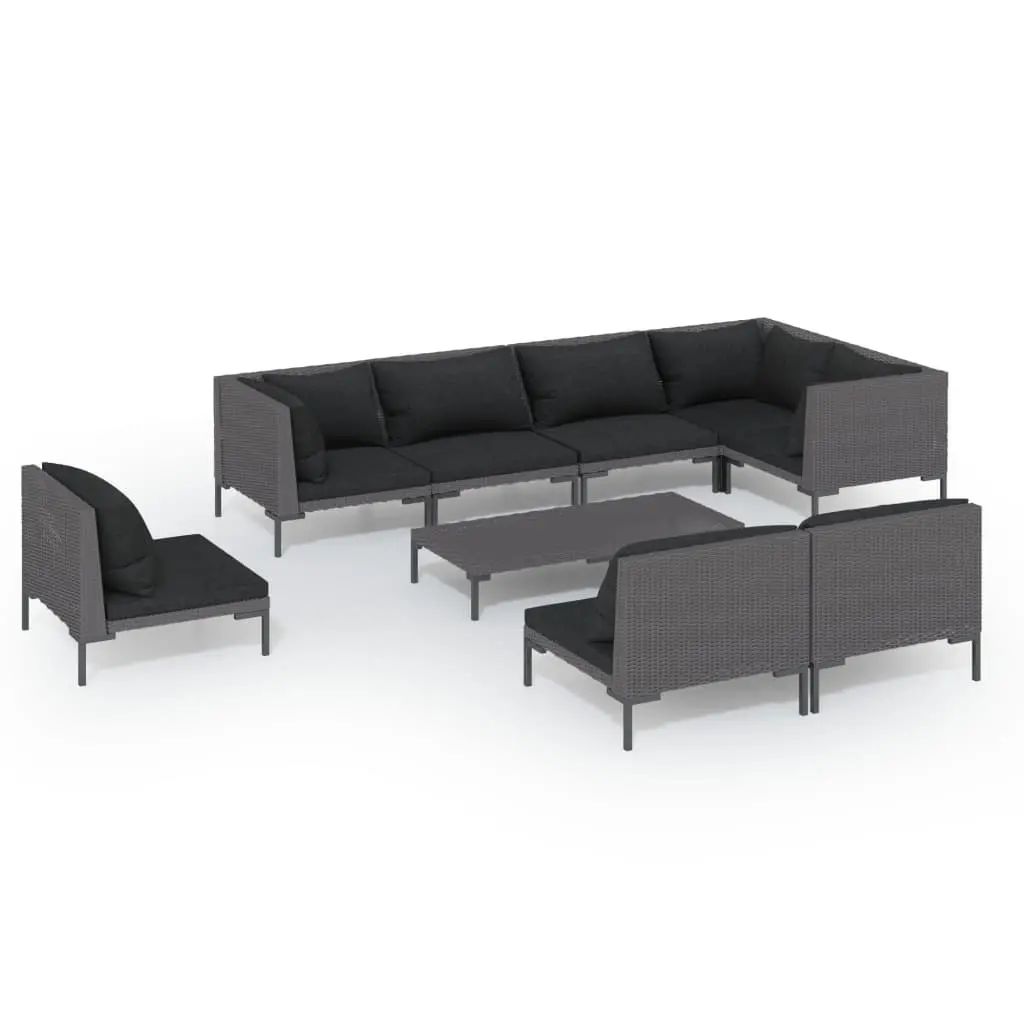 9 Piece Garden Lounge Set with Cushions Poly Rattan Dark Grey 3099869 - Furniture