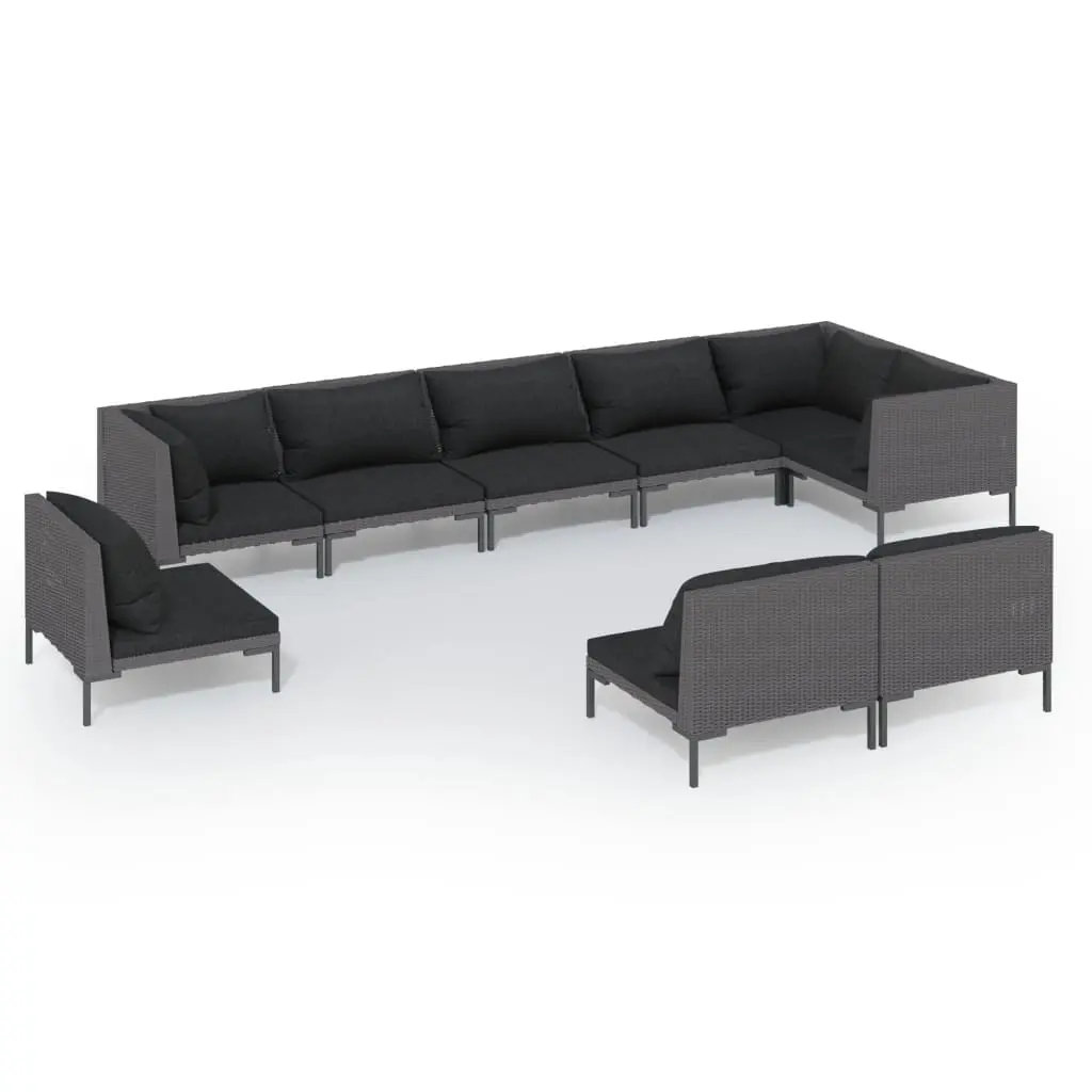 9 Piece Garden Lounge Set with Cushions Poly Rattan Dark Grey 3099870 - Furniture