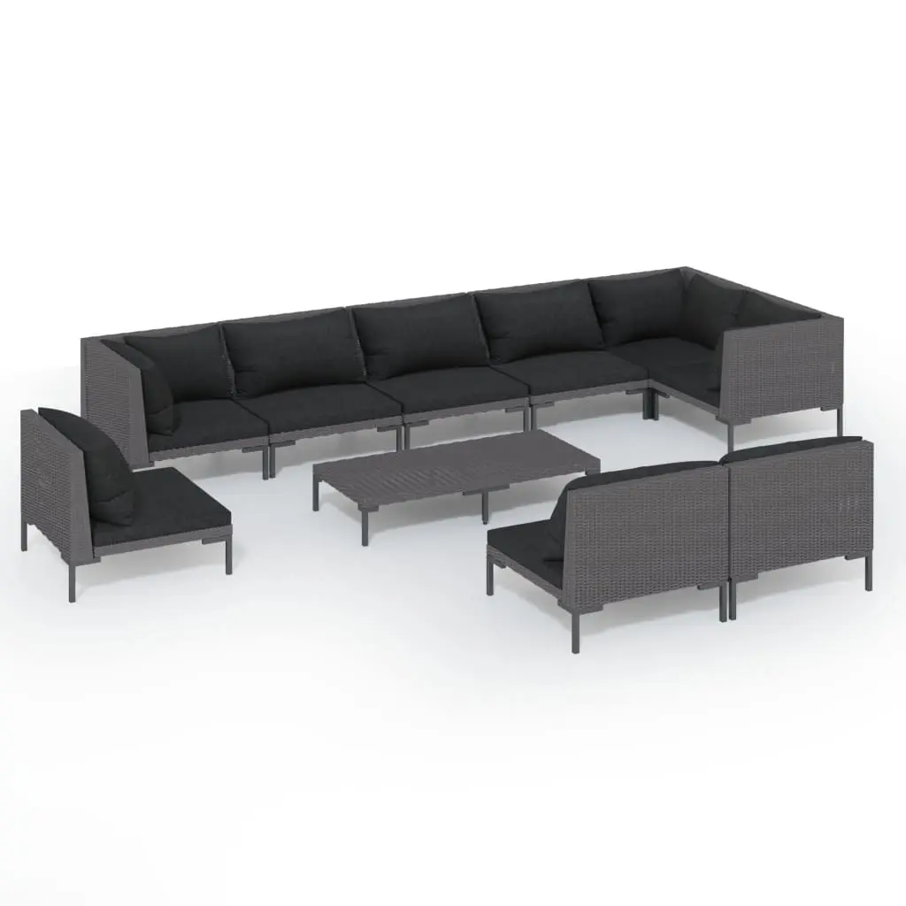 10 Piece Garden Lounge Set with Cushions Poly Rattan Dark Grey 3099871 - Furniture