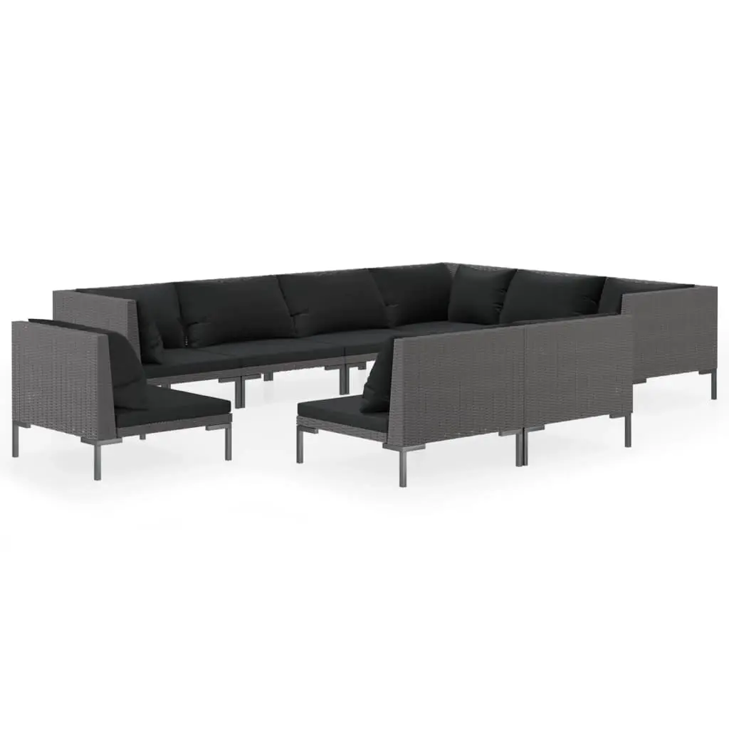 9 Piece Garden Lounge Set with Cushions Poly Rattan Dark Grey 3099876 - Furniture