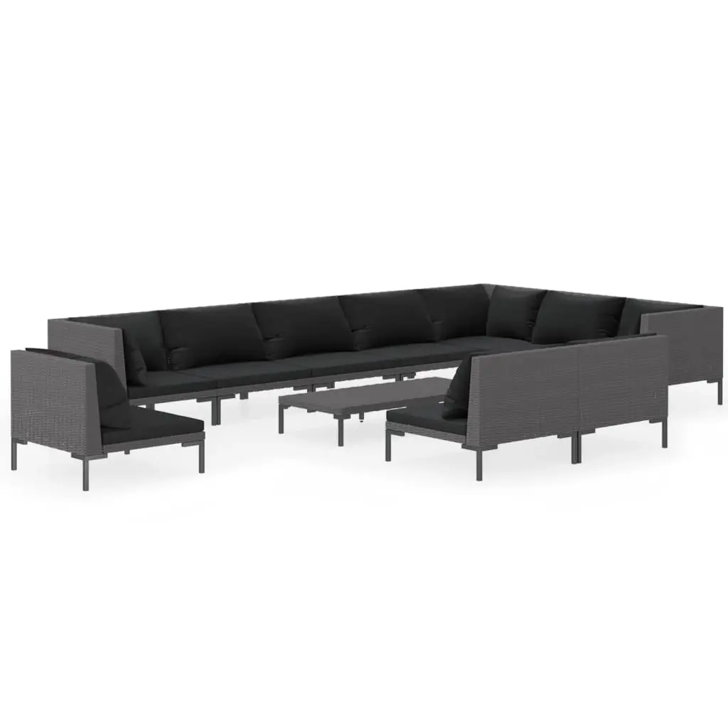11 Piece Garden Lounge Set with Cushions Poly Rattan Dark Grey 3099879 - Furniture
