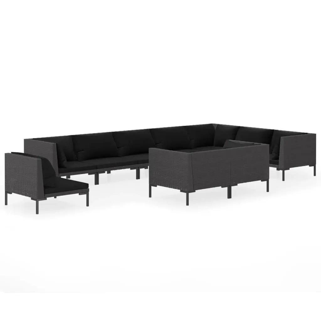 10 Piece Garden Lounge Set with Cushions Poly Rattan Dark Grey 3099882 - Furniture