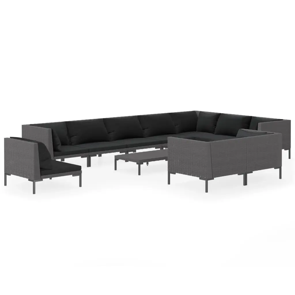 11 Piece Garden Lounge Set with Cushions Poly Rattan Dark Grey 3099883 - Furniture