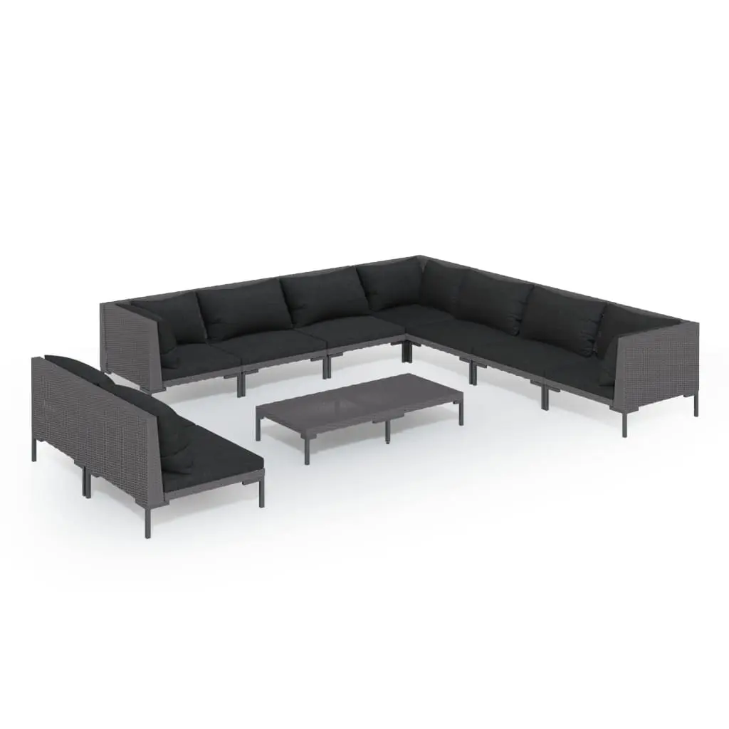 10 Piece Garden Lounge Set with Cushions Poly Rattan Dark Grey 3099885 - Furniture